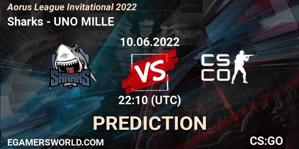 Sharks contre UNO MILLE : prédiction de match. 10.06.2022 at 22:10. Counter-Strike (CS2), Aorus League Invitational 2022