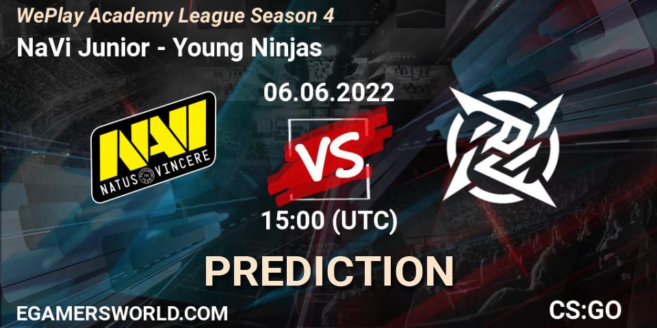NaVi Junior contre Young Ninjas : prédiction de match. 06.06.2022 at 18:20. Counter-Strike (CS2), WePlay Academy League Season 4