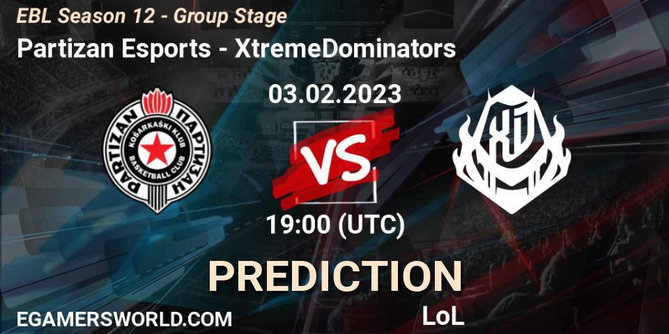 Partizan Esports contre XtremeDominators : prédiction de match. 03.02.23. LoL, EBL Season 12 - Group Stage