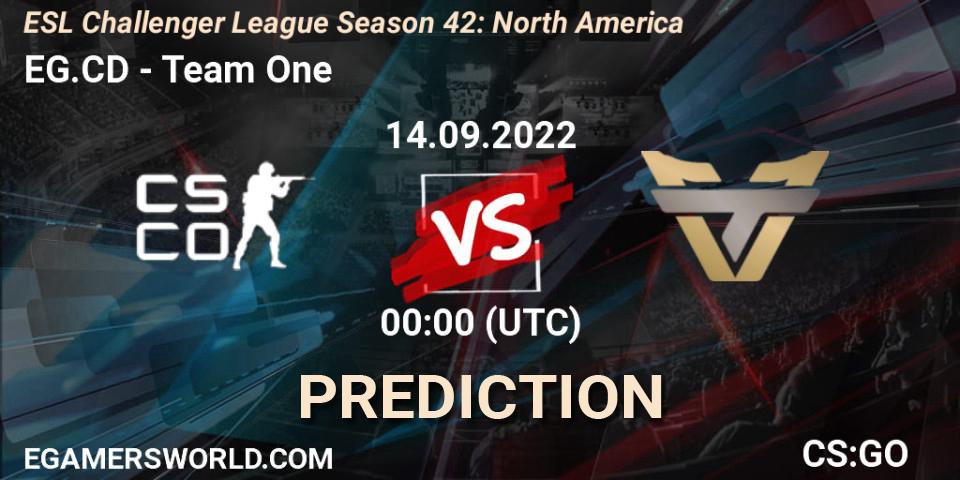 Evil Geniuses Black contre Team One : prédiction de match. 22.09.2022 at 21:00. Counter-Strike (CS2), ESL Challenger League Season 42: North America