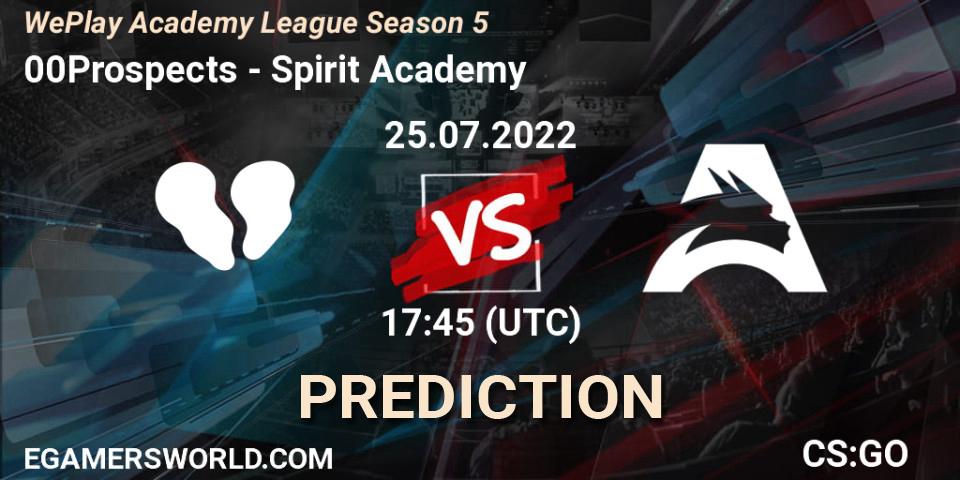 00Prospects contre Spirit Academy : prédiction de match. 25.07.22. CS2 (CS:GO), WePlay Academy League Season 5