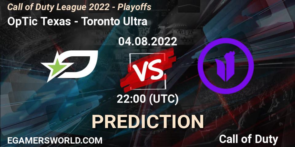 OpTic Texas contre Toronto Ultra : prédiction de match. 05.08.22. Call of Duty, Call of Duty League 2022 - Playoffs