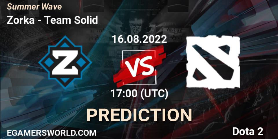 Zorka contre Team Solid : prédiction de match. 16.08.2022 at 17:14. Dota 2, Summer Wave
