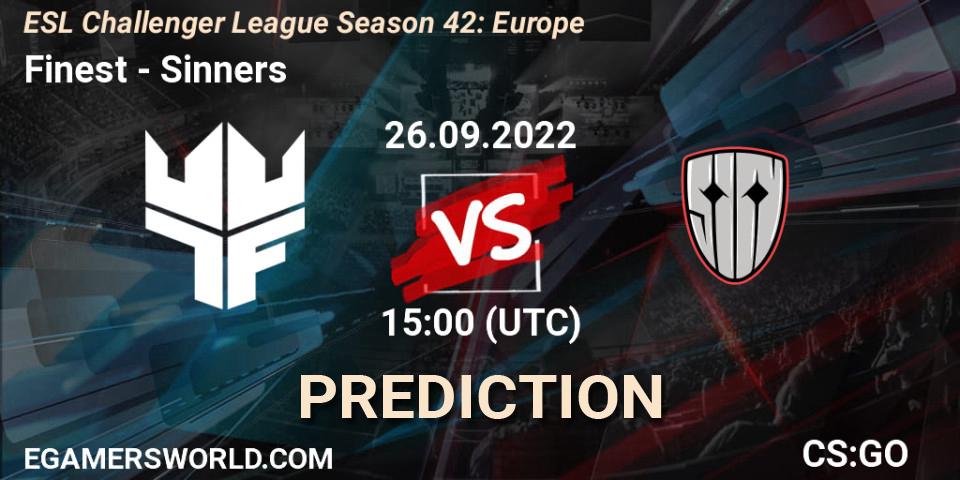Finest contre Sinners : prédiction de match. 26.09.22. CS2 (CS:GO), ESL Challenger League Season 42: Europe