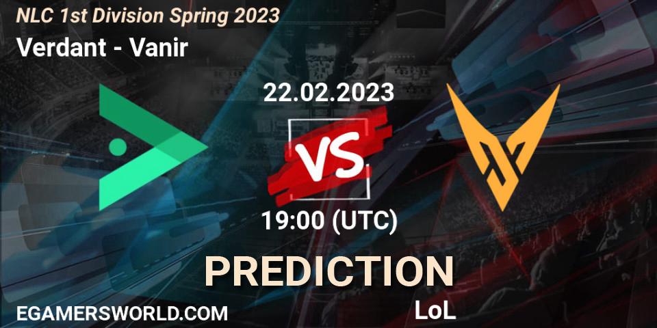 Verdant contre Vanir : prédiction de match. 22.02.2023 at 19:00. LoL, NLC 1st Division Spring 2023