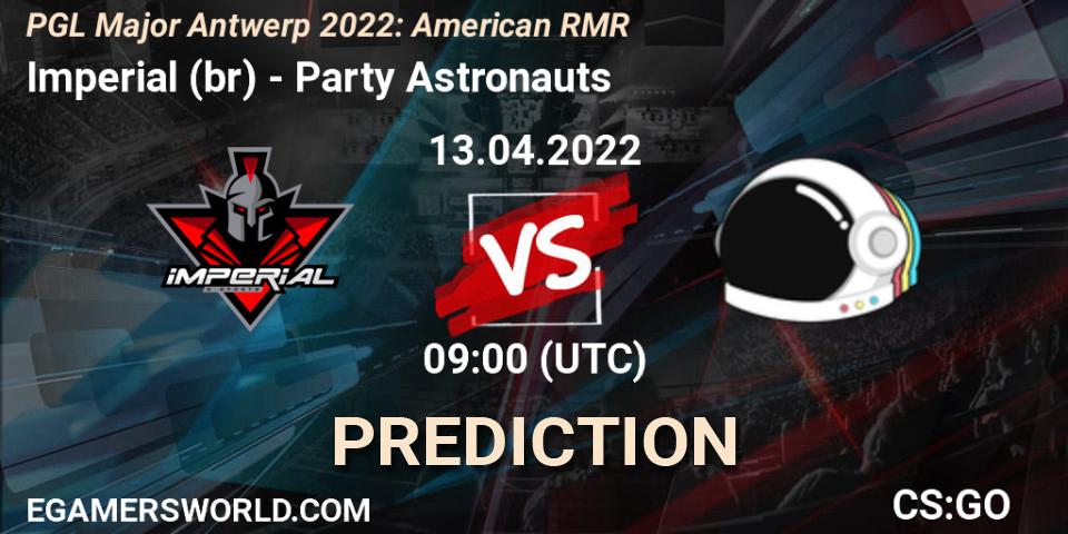 Imperial (br) contre Party Astronauts : prédiction de match. 13.04.2022 at 09:05. Counter-Strike (CS2), PGL Major Antwerp 2022: American RMR