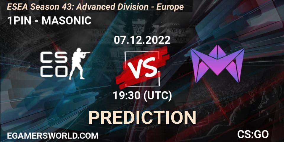1PIN contre MASONIC : prédiction de match. 07.12.22. CS2 (CS:GO), ESEA Season 43: Advanced Division - Europe