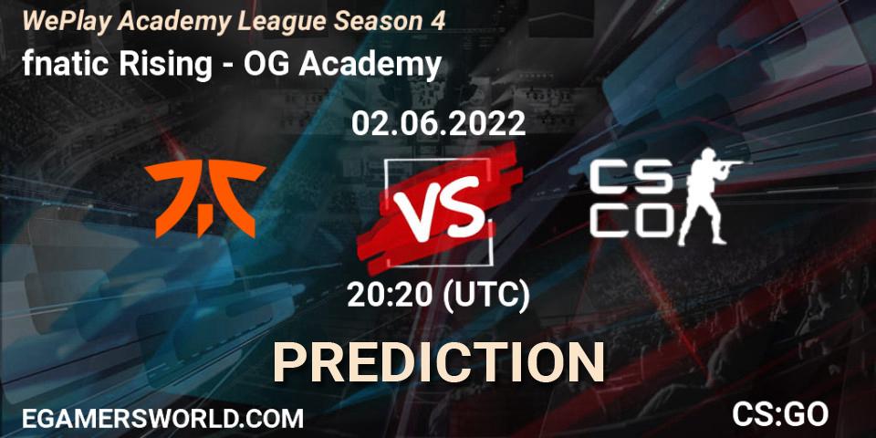 fnatic Rising contre OG Academy : prédiction de match. 02.06.2022 at 20:20. Counter-Strike (CS2), WePlay Academy League Season 4