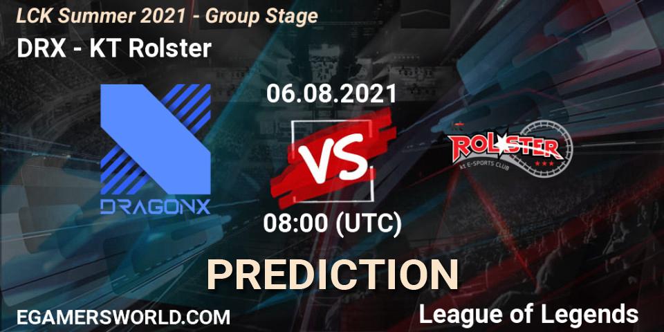 DRX contre KT Rolster : prédiction de match. 06.08.2021 at 08:00. LoL, LCK Summer 2021 - Group Stage
