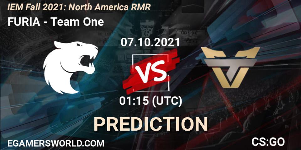 FURIA contre Team One : prédiction de match. 07.10.2021 at 01:15. Counter-Strike (CS2), IEM Fall 2021: North America RMR