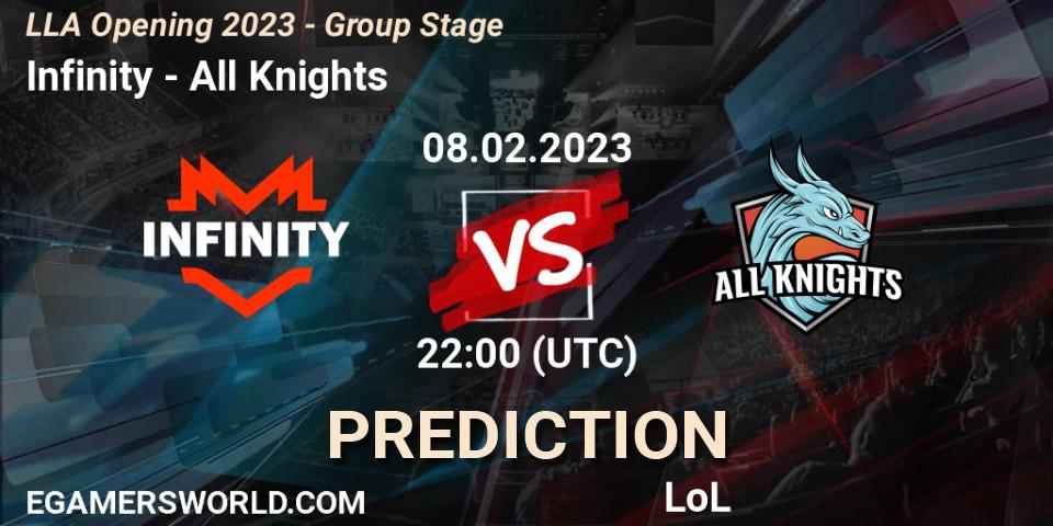 Infinity contre All Knights : prédiction de match. 08.02.23. LoL, LLA Opening 2023 - Group Stage