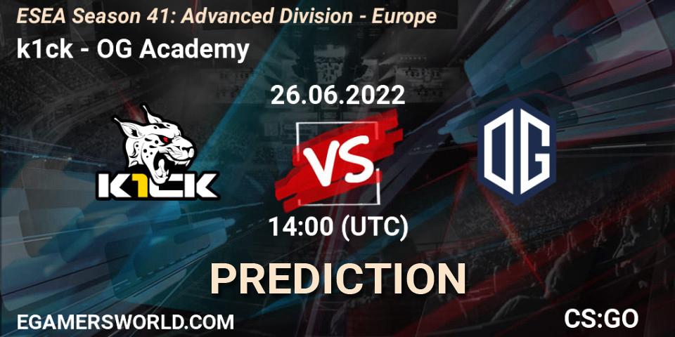 k1ck contre OG Academy : prédiction de match. 26.06.22. CS2 (CS:GO), ESEA Season 41: Advanced Division - Europe