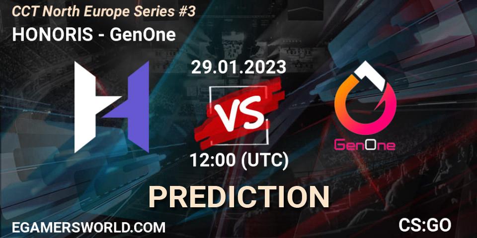 HONORIS contre GenOne : prédiction de match. 29.01.2023 at 12:00. Counter-Strike (CS2), CCT North Europe Series #3