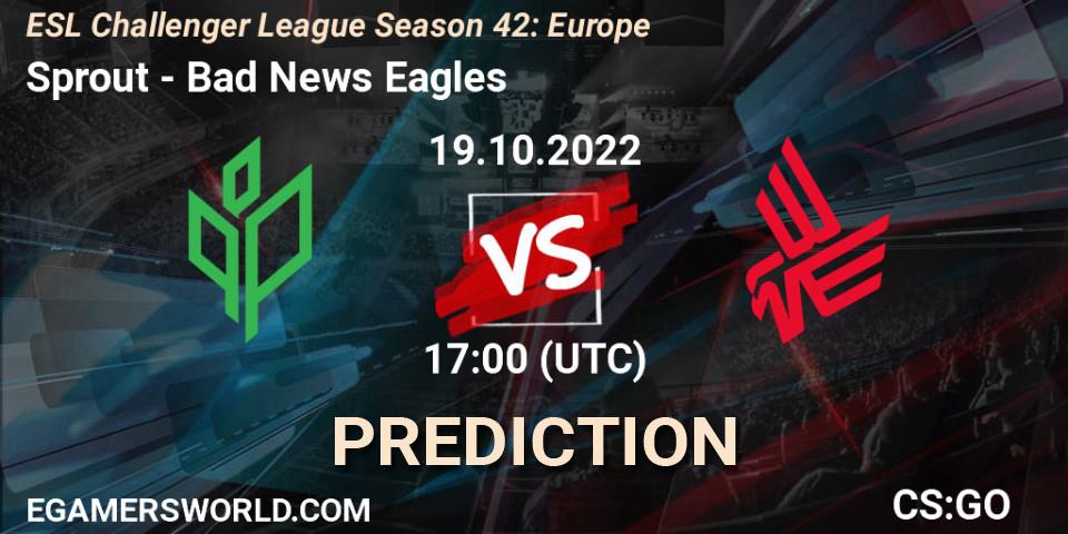 Sprout contre Bad News Eagles : prédiction de match. 19.10.2022 at 17:00. Counter-Strike (CS2), ESL Challenger League Season 42: Europe