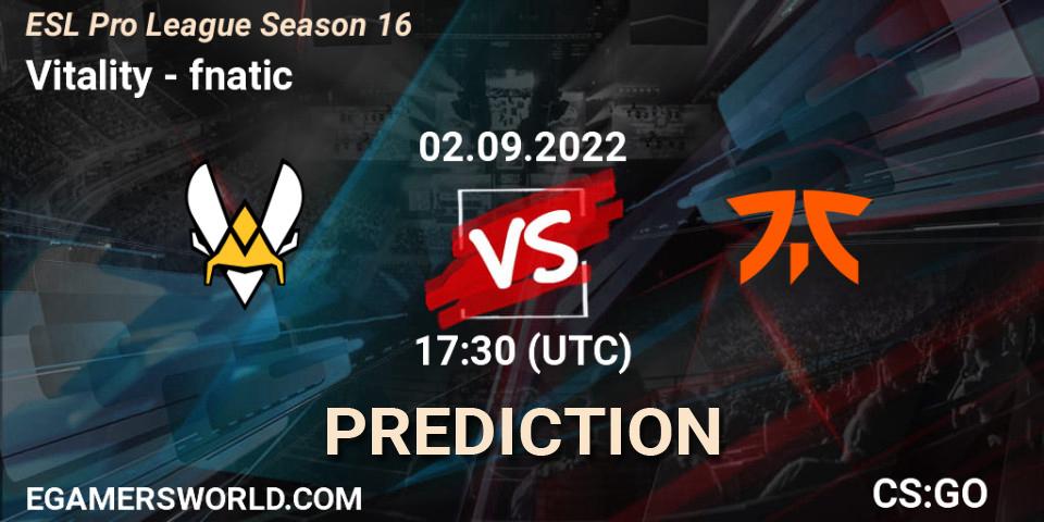 Vitality contre fnatic : prédiction de match. 02.09.22. CS2 (CS:GO), ESL Pro League Season 16