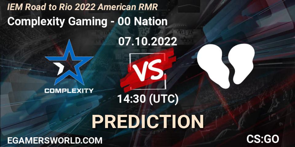 Complexity Gaming contre 00 Nation : prédiction de match. 07.10.22. CS2 (CS:GO), IEM Road to Rio 2022 American RMR