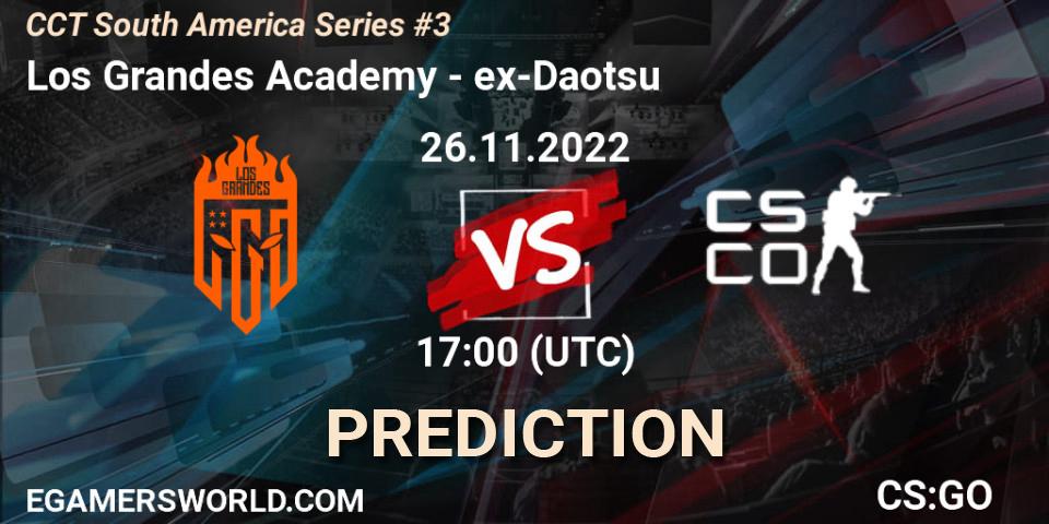 Los Grandes Academy contre ex-Daotsu : prédiction de match. 26.11.2022 at 17:00. Counter-Strike (CS2), CCT South America Series #3