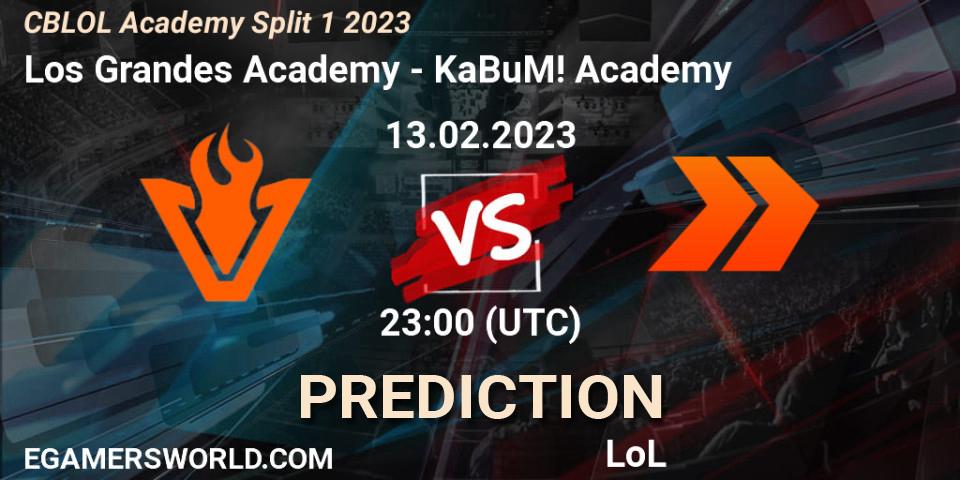 Los Grandes Academy contre KaBuM! Academy : prédiction de match. 14.02.2023 at 00:00. LoL, CBLOL Academy Split 1 2023