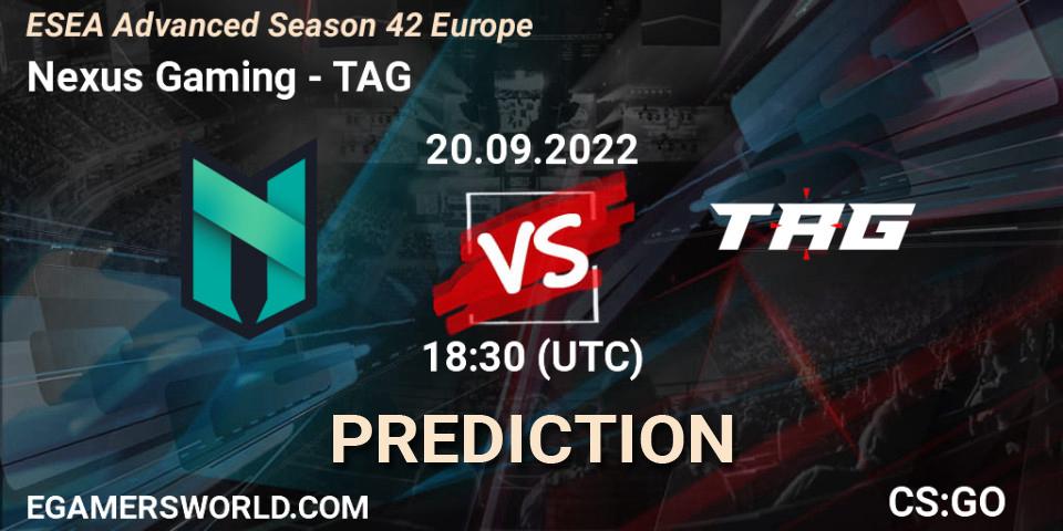 Nexus Gaming contre TAG : prédiction de match. 20.09.2022 at 18:30. Counter-Strike (CS2), ESEA Season 42: Advanced Division - Europe