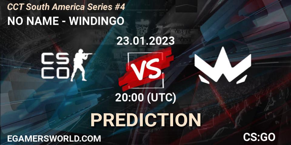 NO NAME contre WINDINGO : prédiction de match. 23.01.2023 at 20:00. Counter-Strike (CS2), CCT South America Series #4