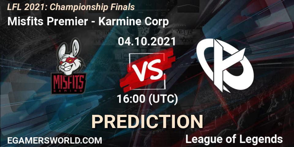 Misfits Premier contre Karmine Corp : prédiction de match. 04.10.2021 at 16:00. LoL, LFL 2021: Championship Finals