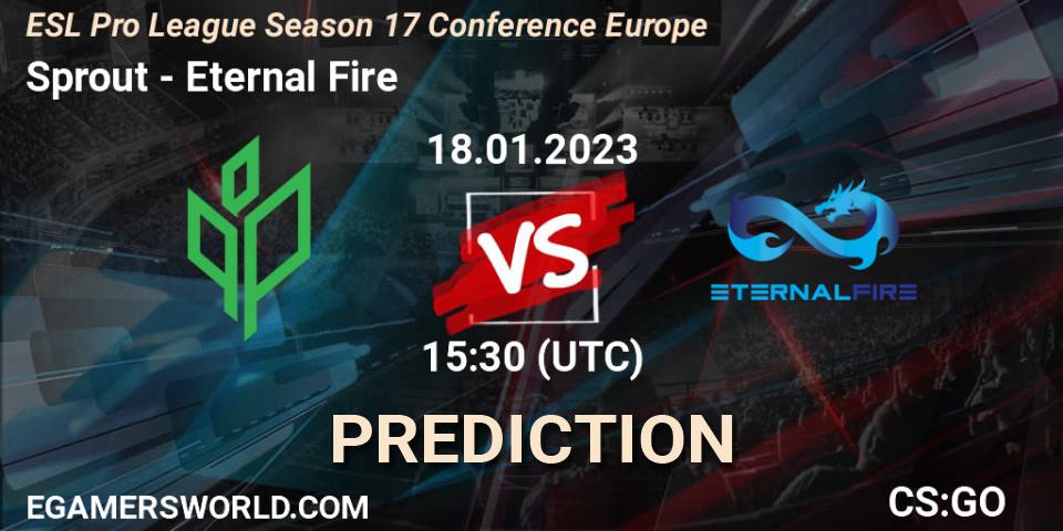 Sprout contre Eternal Fire : prédiction de match. 18.01.2023 at 15:30. Counter-Strike (CS2), ESL Pro League Season 17 Conference Europe