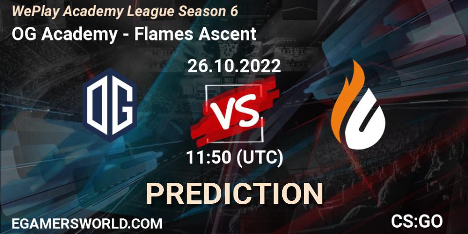 OG Academy contre Flames Ascent : prédiction de match. 26.10.2022 at 11:50. Counter-Strike (CS2), WePlay Academy League Season 6