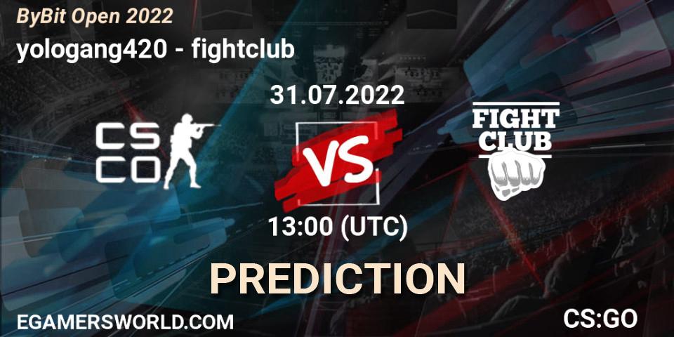 yologang420 contre fightclub : prédiction de match. 31.07.22. CS2 (CS:GO), Esportal Bybit Open 2022