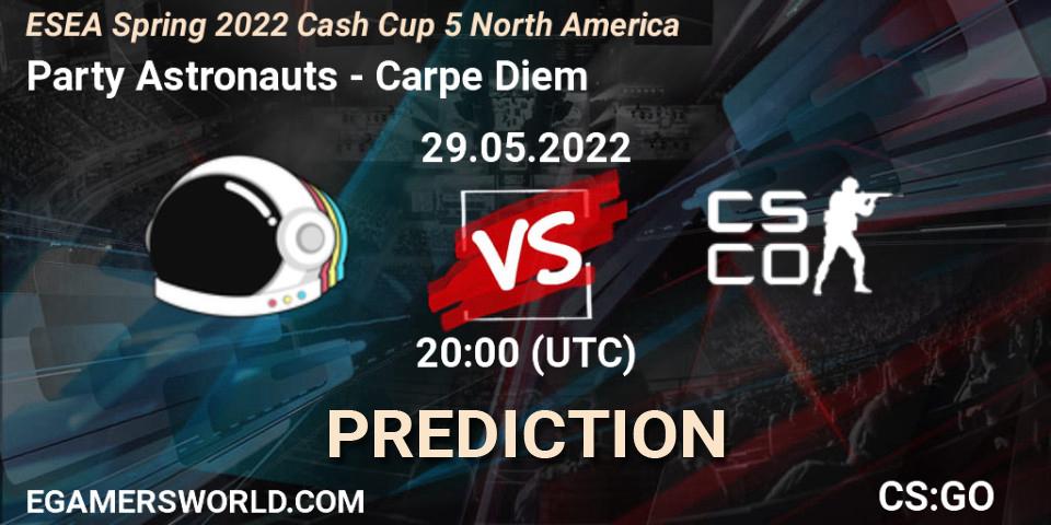 Party Astronauts contre Carpe Diem : prédiction de match. 29.05.2022 at 20:00. Counter-Strike (CS2), ESEA Cash Cup: North America - Spring 2022 #5