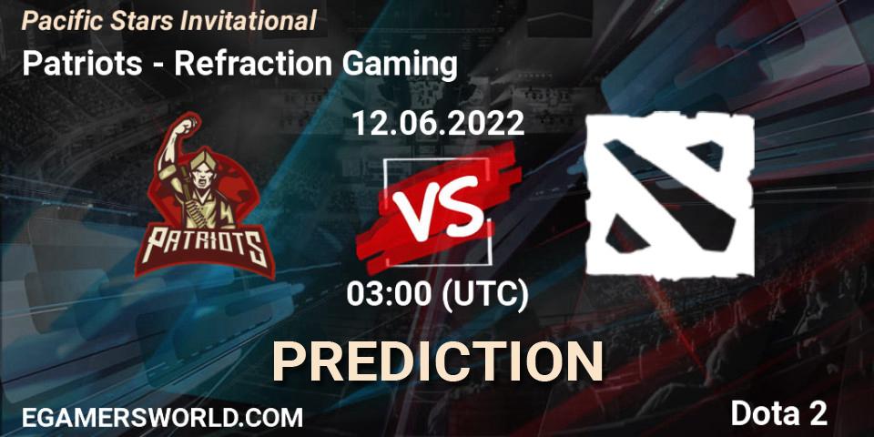 Patriots contre Refraction Gaming : prédiction de match. 12.06.2022 at 03:10. Dota 2, Pacific Stars Invitational