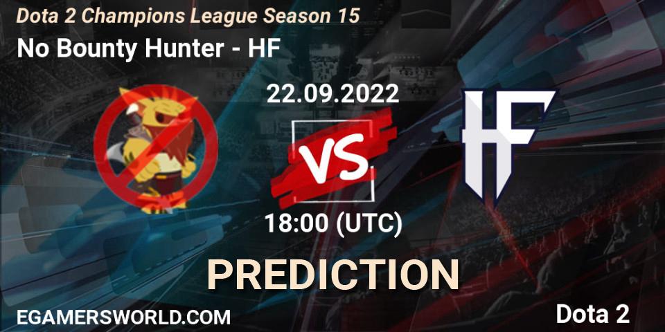 No Bounty Hunter contre HF : prédiction de match. 22.09.2022 at 18:02. Dota 2, Dota 2 Champions League Season 15