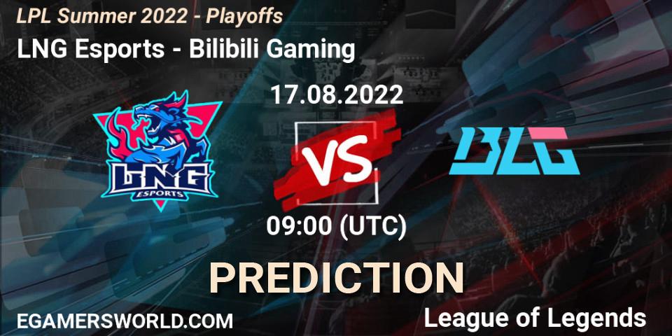 LNG Esports contre Bilibili Gaming : prédiction de match. 17.08.2022 at 09:00. LoL, LPL Summer 2022 - Playoffs