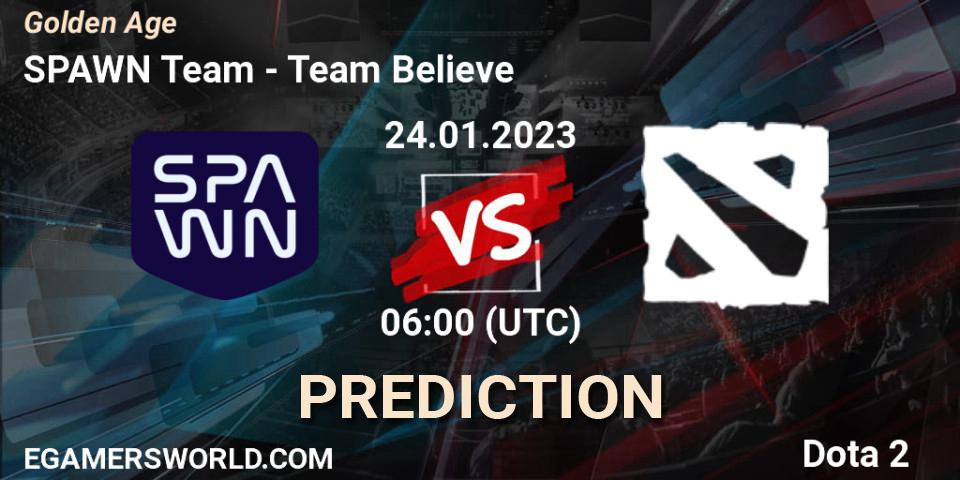 SPAWN Team contre Team Believe : prédiction de match. 24.01.2023 at 05:59. Dota 2, Golden Age