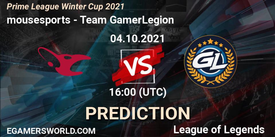 mousesports contre Team GamerLegion : prédiction de match. 04.10.2021 at 16:00. LoL, Prime League Winter Cup 2021