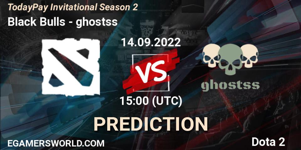 Black Bulls contre ghostss : prédiction de match. 14.09.2022 at 17:08. Dota 2, TodayPay Invitational Season 2