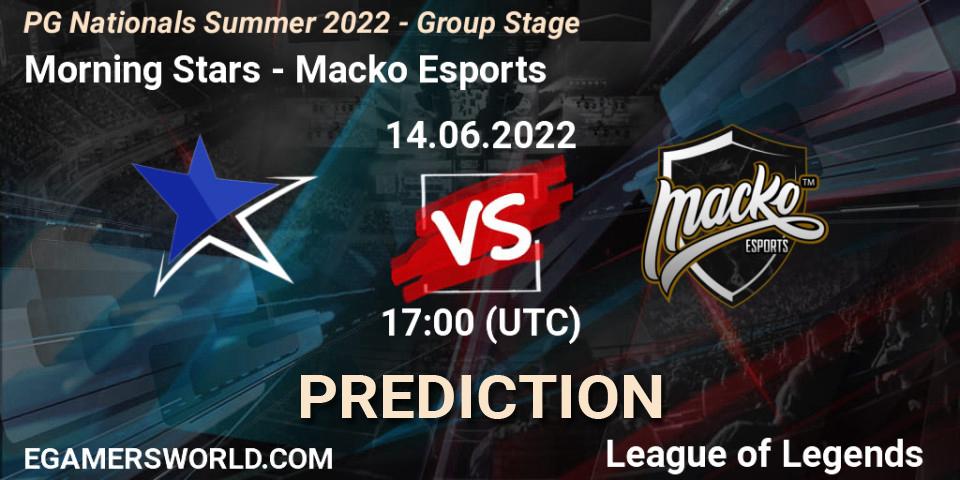 Morning Stars contre Macko Esports : prédiction de match. 14.06.2022 at 18:00. LoL, PG Nationals Summer 2022 - Group Stage