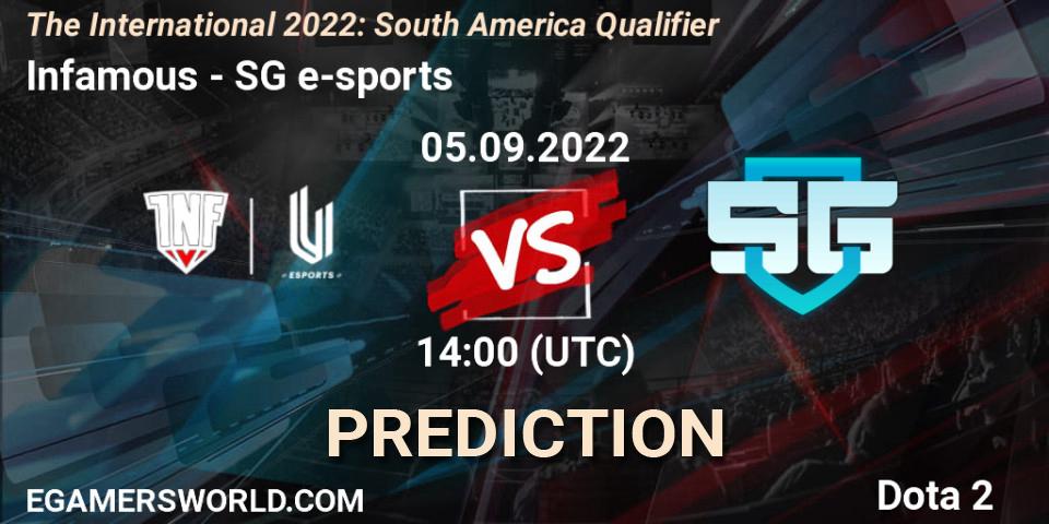 Infamous contre SG e-sports : prédiction de match. 05.09.2022 at 14:03. Dota 2, The International 2022: South America Qualifier