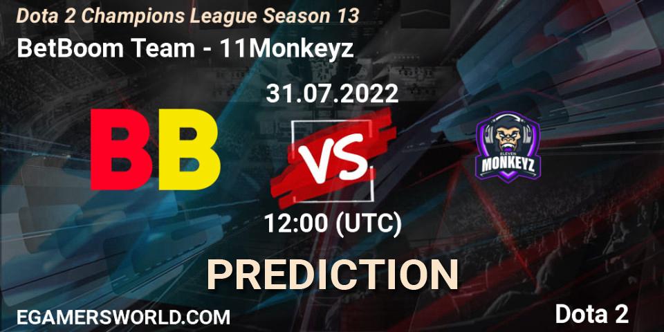 BetBoom Team contre 11Monkeyz : prédiction de match. 31.07.2022 at 12:00. Dota 2, Dota 2 Champions League Season 13