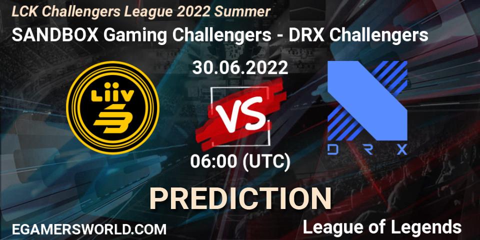 SANDBOX Gaming Challengers contre DRX Challengers : prédiction de match. 30.06.2022 at 06:00. LoL, LCK Challengers League 2022 Summer