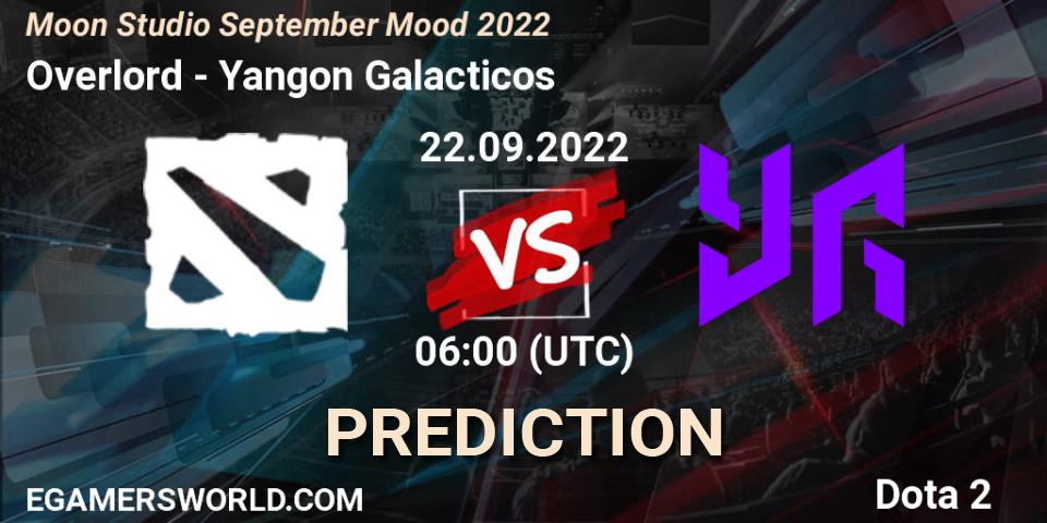 Overlord contre Yangon Galacticos : prédiction de match. 22.09.2022 at 06:25. Dota 2, Moon Studio September Mood 2022