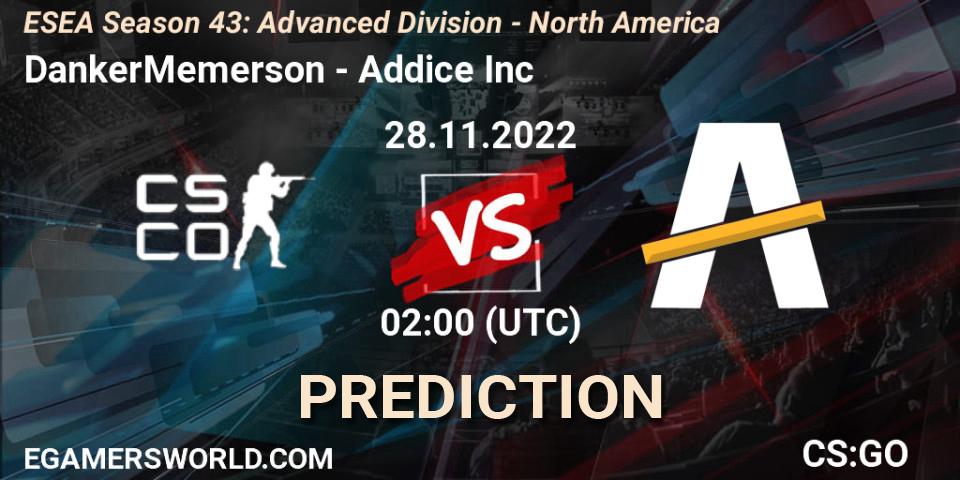 DankerMemerson contre Addice Inc : prédiction de match. 28.11.22. CS2 (CS:GO), ESEA Season 43: Advanced Division - North America