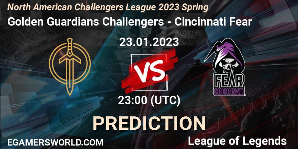 Golden Guardians Challengers contre Cincinnati Fear : prédiction de match. 23.01.2023 at 23:00. LoL, NACL 2023 Spring - Group Stage