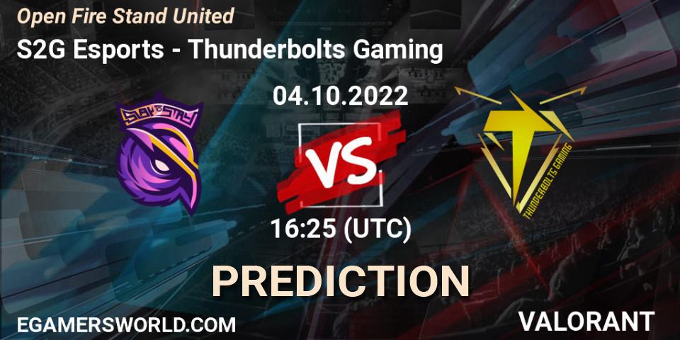 S2G Esports contre Thunderbolts Gaming : prédiction de match. 04.10.22. VALORANT, Open Fire Stand United