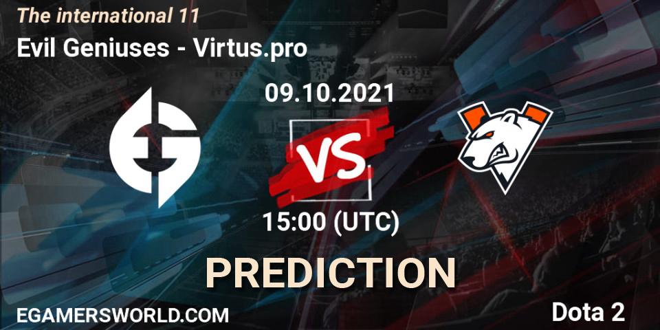 Evil Geniuses contre Virtus.pro : prédiction de match. 09.10.2021 at 15:46. Dota 2, The Internationa 2021