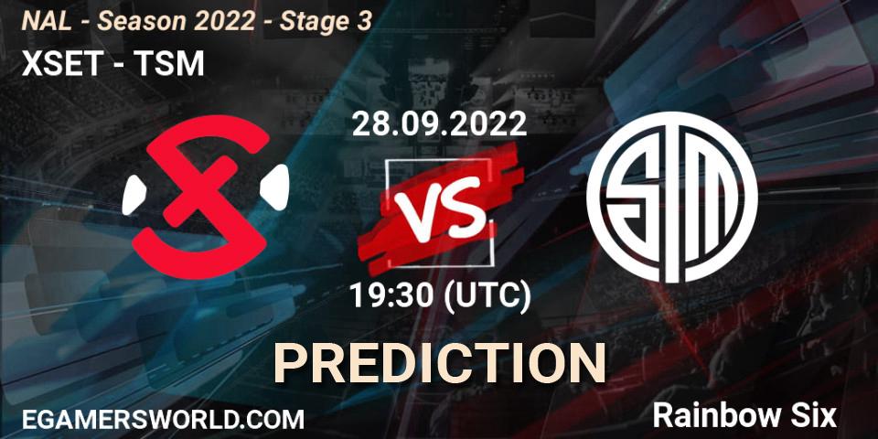 XSET contre TSM : prédiction de match. 28.09.2022 at 19:30. Rainbow Six, NAL - Season 2022 - Stage 3