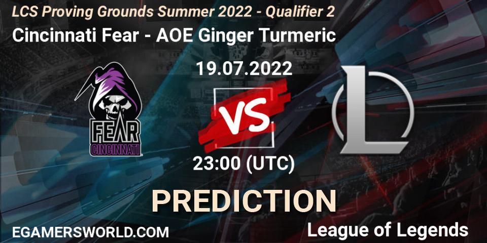 Cincinnati Fear contre AOE Ginger Turmeric : prédiction de match. 19.07.2022 at 23:00. LoL, LCS Proving Grounds Summer 2022 - Qualifier 2