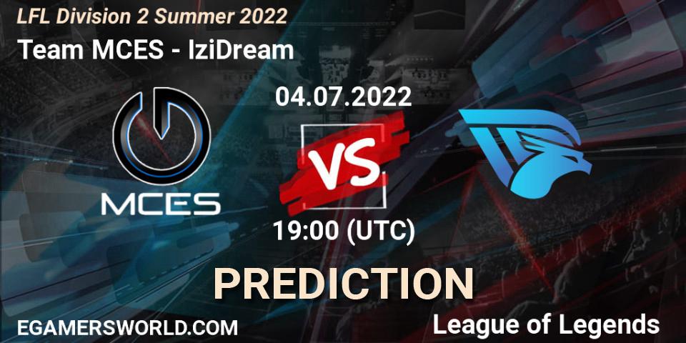 Team MCES contre IziDream : prédiction de match. 04.07.2022 at 19:15. LoL, LFL Division 2 Summer 2022