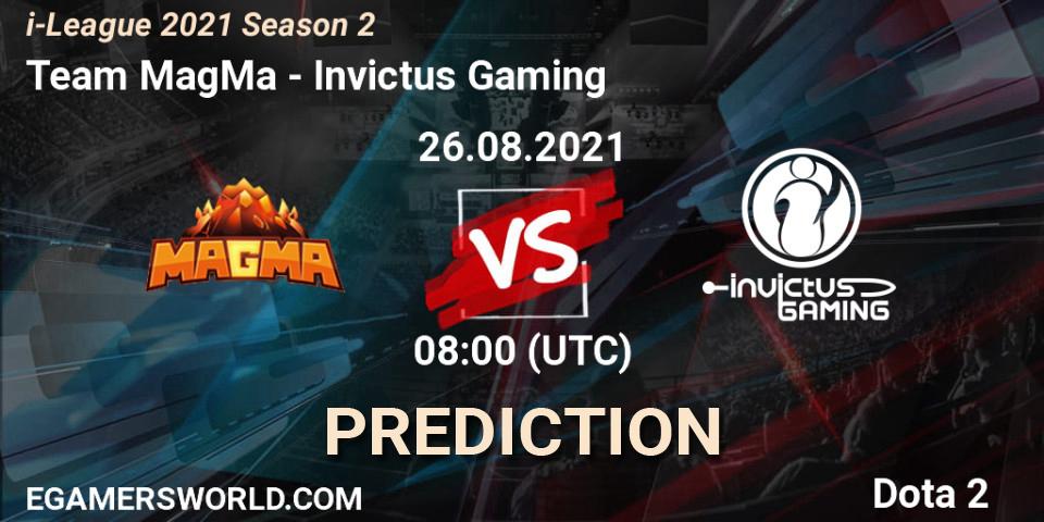 Team MagMa contre Invictus Gaming : prédiction de match. 26.08.2021 at 08:01. Dota 2, i-League 2021 Season 2