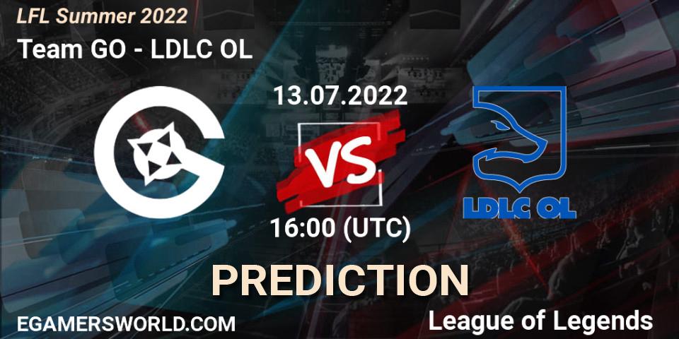 Team GO contre LDLC OL : prédiction de match. 13.07.2022 at 16:00. LoL, LFL Summer 2022