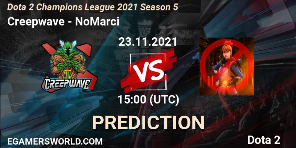 Creepwave contre NoMarci : prédiction de match. 23.11.2021 at 15:02. Dota 2, Dota 2 Champions League 2021 Season 5